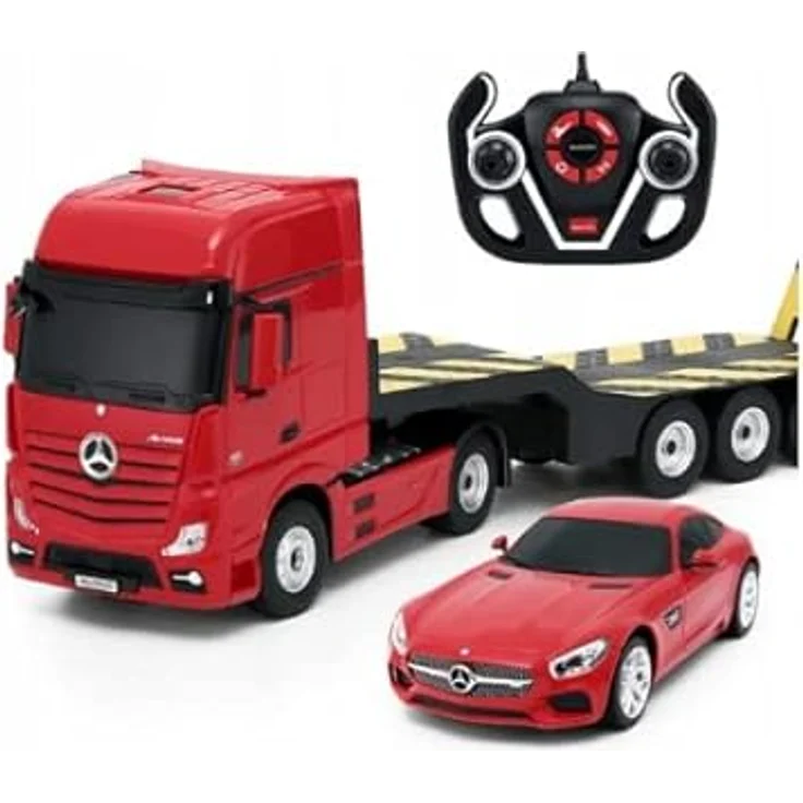 COIL Mercedes Benz Actros mit Anhänger, Maßstab 1:26, Mercedes Benz AMG GT, Maßstab 1:24, Caravan, Fernsteuerung, ABS, lenkbares Auto, ab 6 Jahren, silber – Bild 2