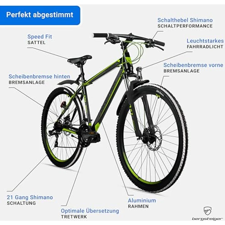 bergsteiger Mountainbike Canberra 26, 29 Zoll Mountainbike, 21 Gang Shimano Tourney RD-TY300 Schaltwerk, Scheibenbremsen, für Damen und Herren, blau – Bild 5