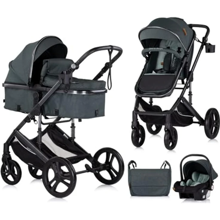 Chipolino Kinderwagen 3 in 1 Amore Babyschale Adapter Wickeltasche Fußabdeckung, tuerkis – Bild 1