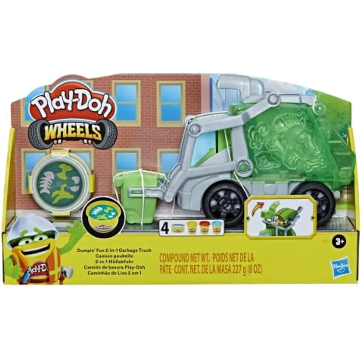 Play-Doh Wheels 2-in-1 Müllabfuhr mit Müllknete und 3 Dosen, Multi
