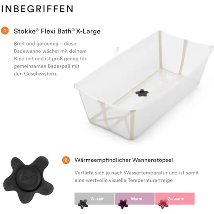 Stokke Flexi Bath X-Large, faltbare Babybadewanne in Sandy Beige, geräumig, leicht zu transportieren, ideal für Kinder von 0-6 Jahren – Bild 3