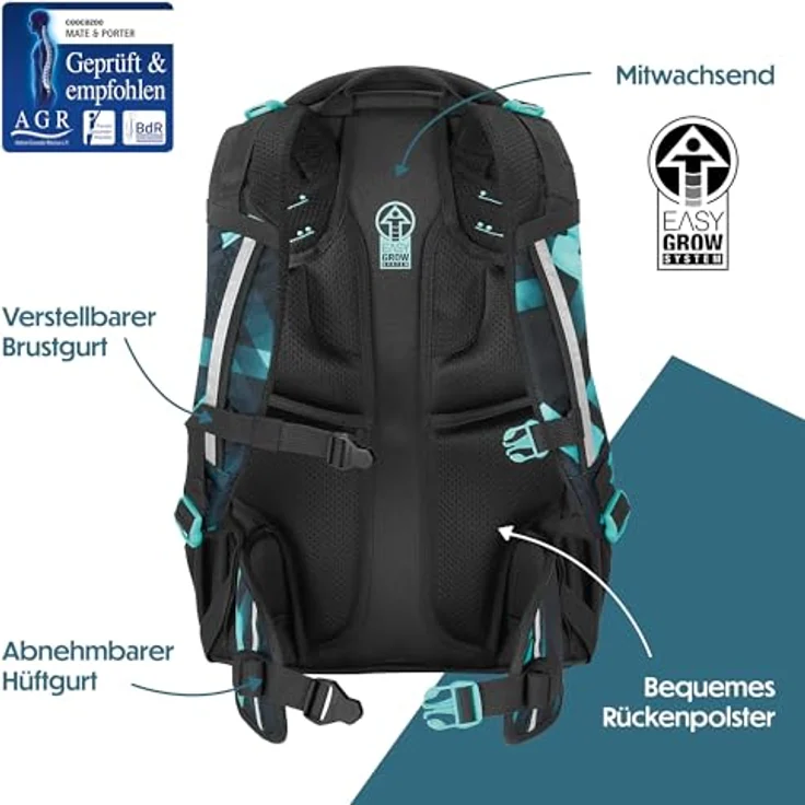 coocazoo Coocazoo MATE, Schulrucksack mit Ergonomischen Schulterträgern, 4 Fächern und Wasserabweisenden Reißverschlüssen, Laser Lights – Bild 4