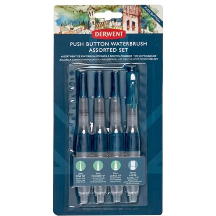 Derwent Push Button Waterbrush Assorted Set, Pinsel in verschiedenen Farben, ein Size – Bild 2