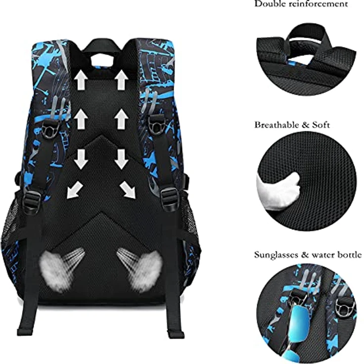 Asge Schulrucksack Jungen Mädchen, Ergonomischer Ranzen mit Fußball Druck, wasserdicht, 46cm x 30cm x 22cm, für 8-14 Jahre – Bild 4