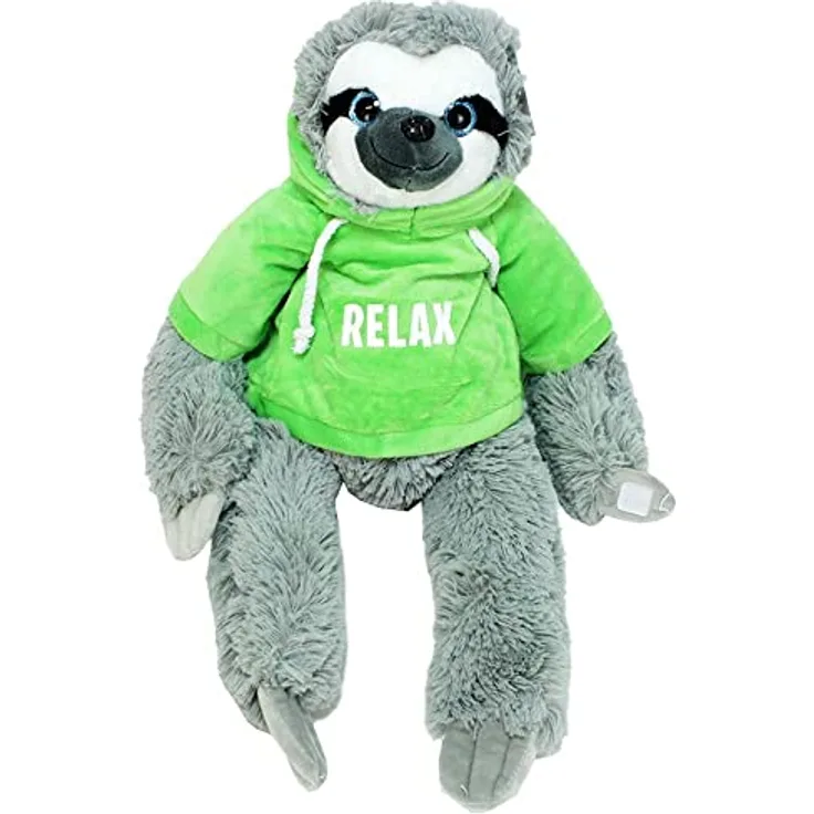 BEMIRO Faultier Kuscheltier mit Pulli - grün Relax - ca. 50 cm, Faultier Kuscheltier mit Hoodie, Kletthände zum anhängen, Plüschtier Faultier mit Hoodie…