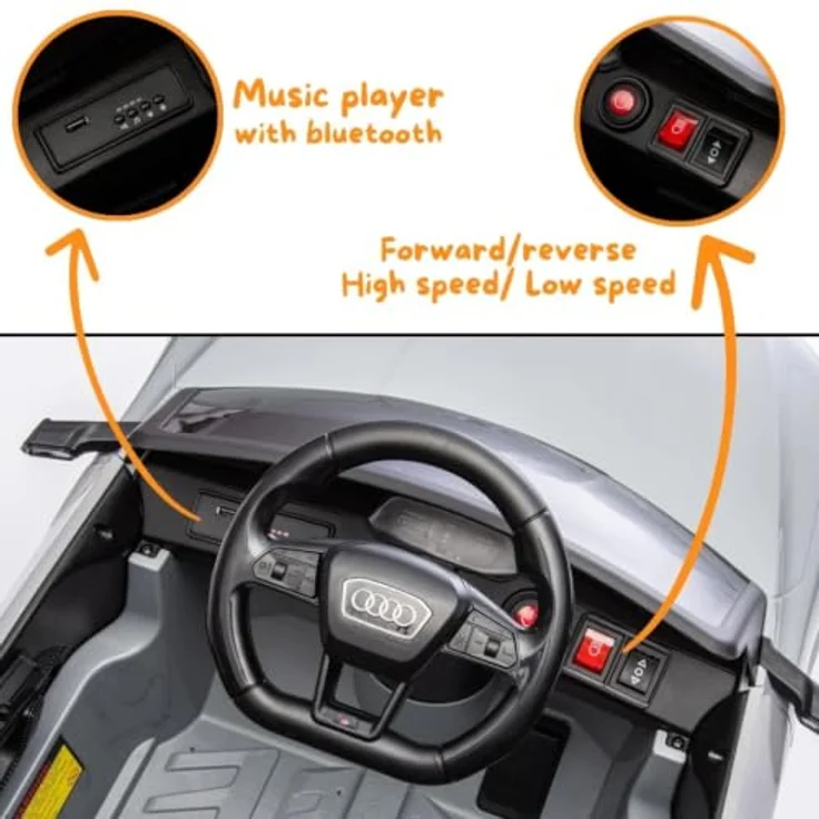 Audi SQ8 e-Tron, Kinder Elektroauto 12V mit Fernbedienung, für 1 bis 5 Jahre, Grau, Sicherheitsgurte, LED-Scheinwerfer, MP3-Player, EVA-Gummireifen – Bild 5
