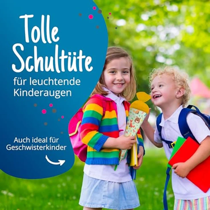 itenga Geschwisterschultüte 35cm Tiere Tiermuster Geschenkverpackung Schultüte Zuckertüte Filzverschluss Kinder Erwachsene (Waldtiere) – Bild 3