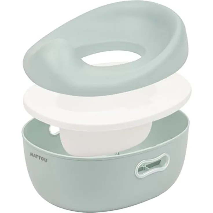 Nattou Babytopf 3in1, Töpfchen + Hocker + Toilettensitz für Kinder, Anatomische Form, Abnehmbarer Auffangbehälter, Blau