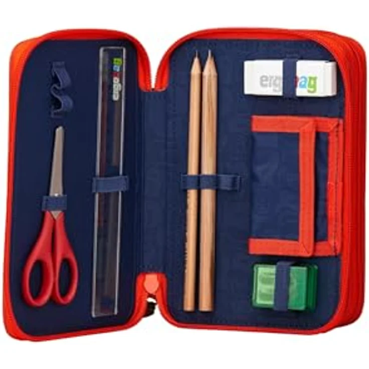 ergobag Maxi Mäppchen Set - 40-teilig, Lyra Bunt- und Filzstifte, Kleingeld Fach, Lineal, Schere FeuerspeiBär - Orange – Bild 3