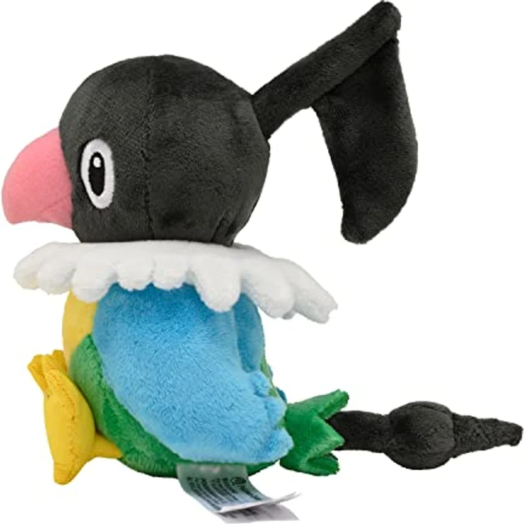 Tinisu Pokemon Plaudagei Kuscheltier - 14 cm Plüschtier Chatot, sitzt aufrecht und charmant, Normal- und Flying-Typ, 5 ¼ inches tall, 5 ½ inches long, Pokemon Center Original, Made in China, Hand Wash Only, 4+ Years, 51 g, gelb – Bild 3