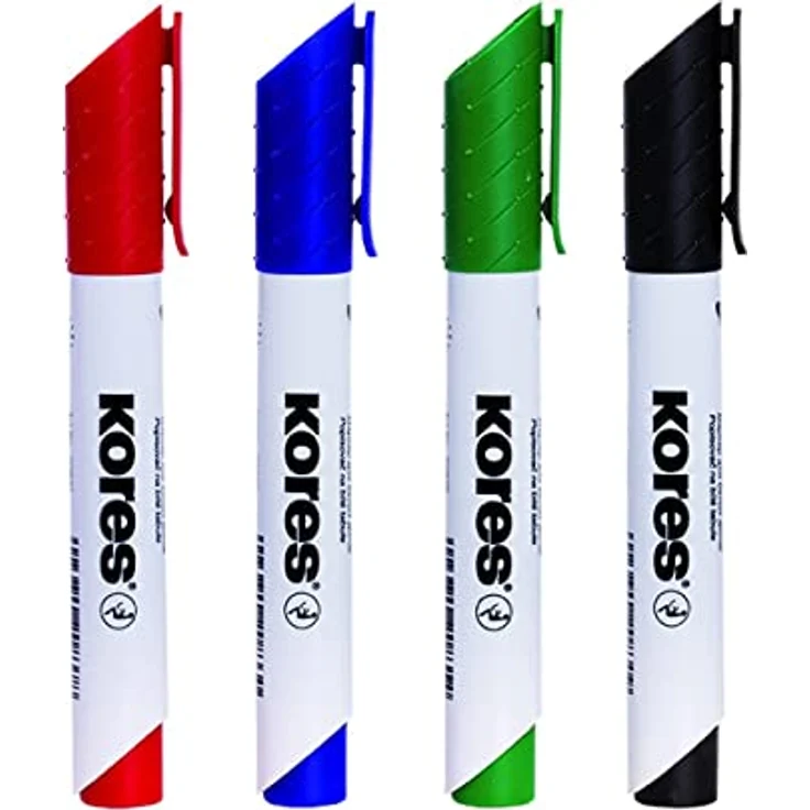 KORES Whiteboard Marker M20865, 5er Set mit 3-5mm Keilspitze, schwarz, blau, rot, grün + magnetischem Schwamm, schnelltrocknend, rückstandslos entfernbar – Bild 3