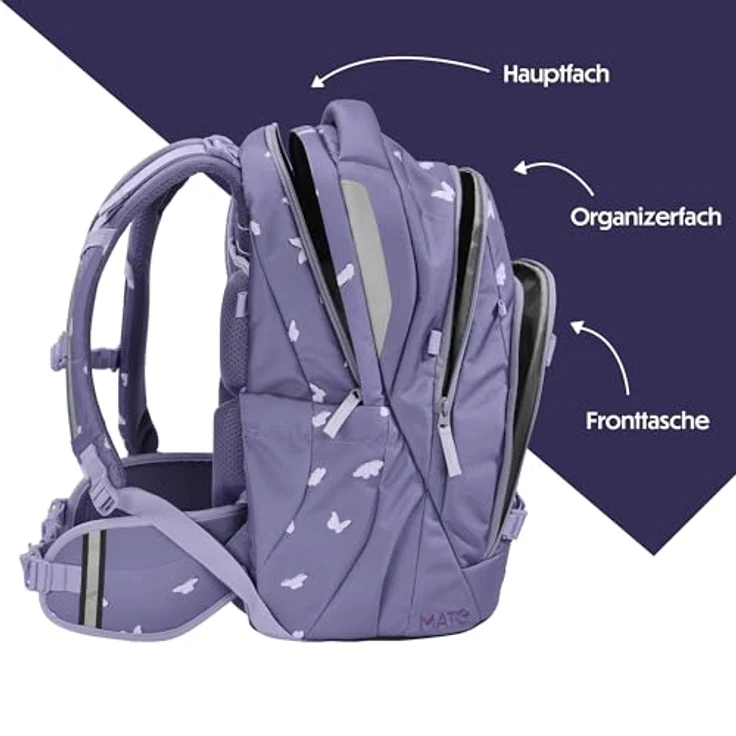 Coocazoo Mate Schulrucksack „Reflective Wings”, lila, reflektierend, ergonomisch, 30 Liter, höhen- & größenverstellbar, mit Brustgurt & Hüftgurt, für die 3. Klasse – Bild 3