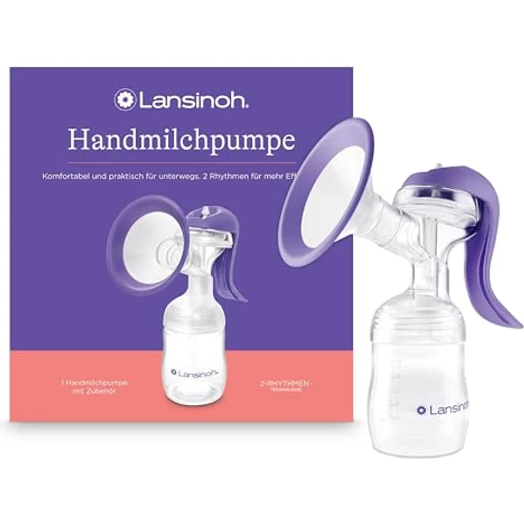 Lansinoh Handmilchpumpe - leichte und leise manuelle Milchpumpe mit Easy-Express Griff und einstellbarer 2-Rhythmen-Technologie - inklusive Muttermilchbeutel und NaturalWave Sauger in Größe S – Bild 1
