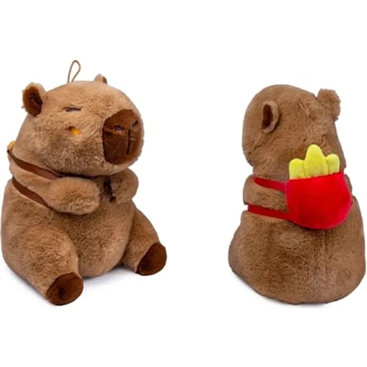 Soma Capybara Kuscheltier braun, 20 cm Plüschfigur mit Snackrucksack Pommes, extra weiches Fellmaterial, ideal zum Kuscheln und Spielen