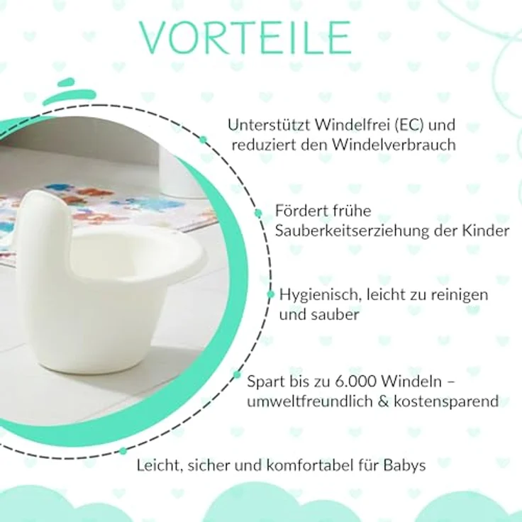 Easypisi Baby-Töpfchen zum Abhalten, Windelfrei, mobiles Kindertöpfchen für Jungen/Mädchen bis 1 Jahr, Weiß, Made in Germany – Bild 5