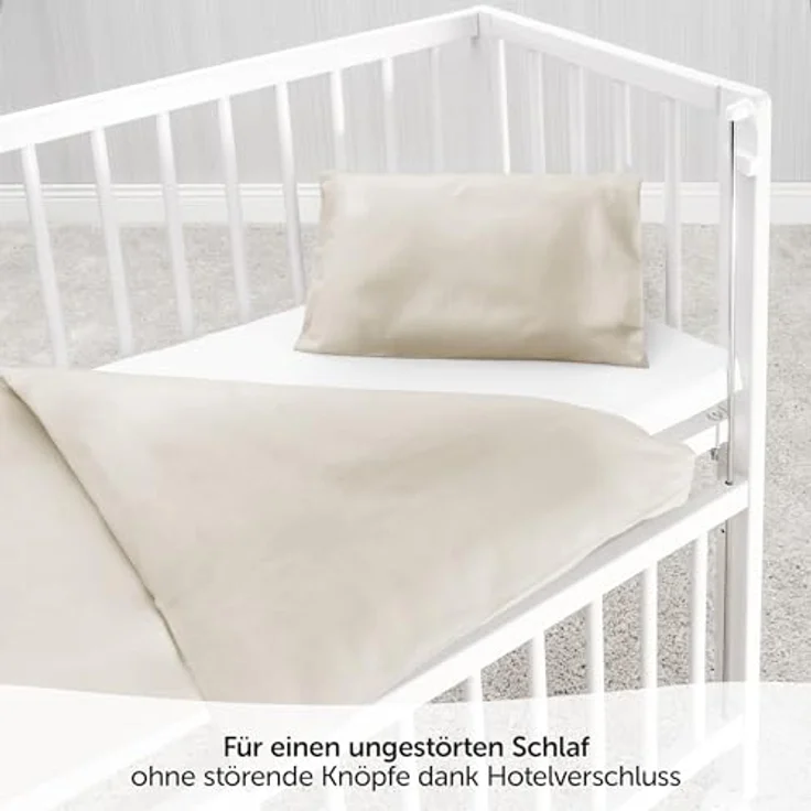 MAKIAN Baby Bettwäsche Set, 2-teilige Kinderbettwäsche aus 100% Baumwolle, 80x80 cm / 35x40 cm, Beige, passend für Babybett, Stubenwagen und Kinderwagen – Bild 5