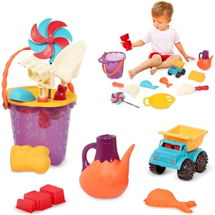 B. toys Sandspielzeug 11 Teile mit Tasche –Sandkasten Spielzeug, Strand, Spielplatz mit Eimer, Schaufel, Sandförmchen, Kipper – Spielzeug ab 18 Monaten – Bild 2