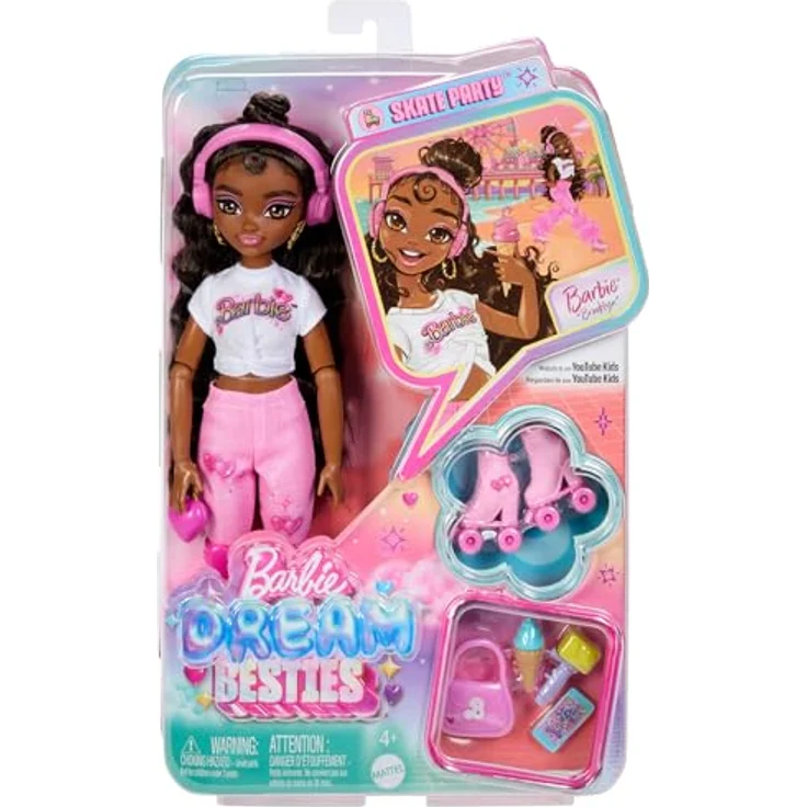 Mattel GmbH Barbie Dream Besties Skate Party Puppe Brooklyn, mit Rollschuh-Accessoires und langem braunem Haar – Bild 6