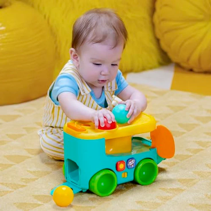 Bright Starts Pop & Roll Safari Bus, Lernspielzeug mit Licht und Sound, inklusive Bälle und Tropengeräuschen – Bild 6