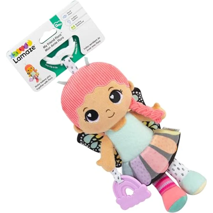 Lamaze Meine Freundin Flora, Kuschelpuppe mit Befestigungsring für den Kinderwagen, ideal für unterwegs – Bild 1