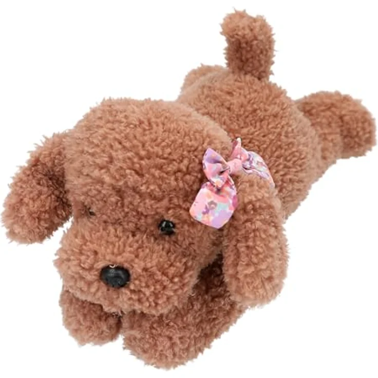 Depesche TOPModel Floral Kuscheltier Hund mit lockigem Fell, 24 cm hoch, braun und mit Schleifchen – Bild 2