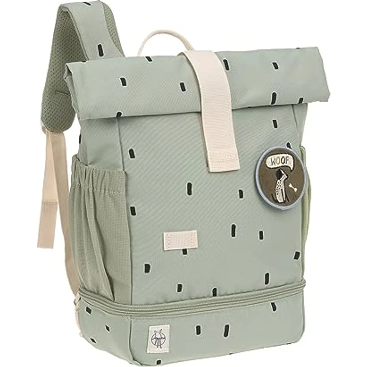 LÄSSIG Kindergartenrucksack Kinderrucksack Rolltop mit Brustgurt wasserabweisend, 11 Liter/Mini Rolltop Backpack Happy Prints Oliv – Bild 1