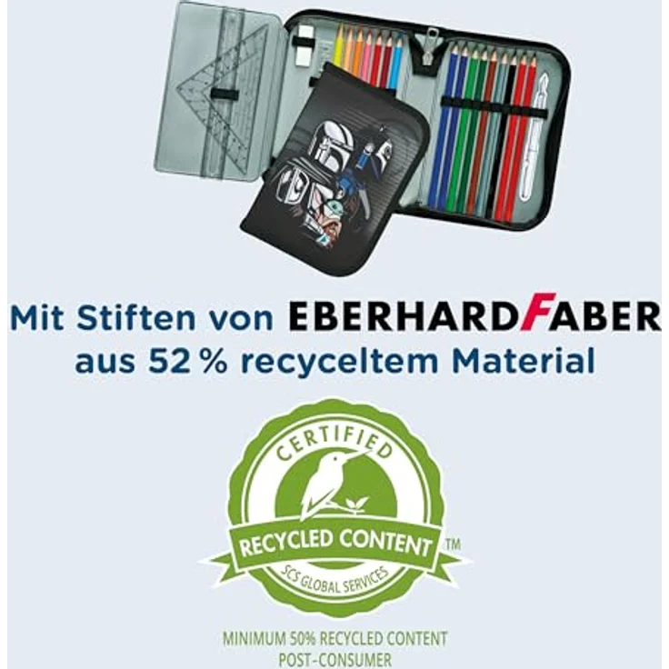 Scooli Gefülltes Schüleretui Star Wars, Federmäppchen mit 14 Buntstiften, 2 Bleistiften, Lineal, Geodreieck und Zubehör, ergonomisch und robust, ideal für Schule und Freizeit, ab 6 Jahren – Bild 3