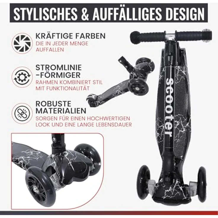 Europebazar Habib Kinderroller Metall-Roller 3-Rad mit LED Licht, klappbar, höhenverstellbar, bis 50kg, helllila – Bild 7
