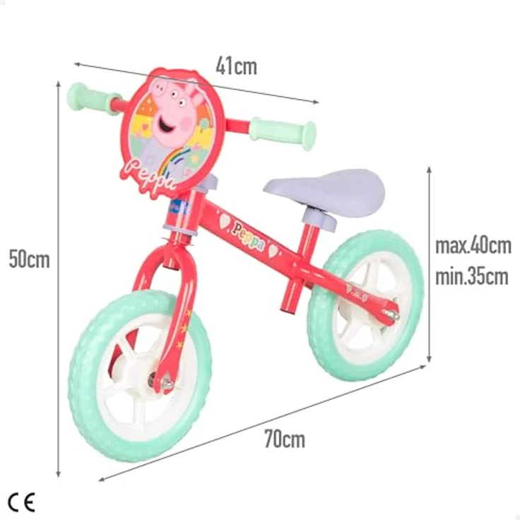 Peppa Pig Balance-Fahrrad ohne Pedale, 70 x 41 x 50 cm, höhenverstellbar, max. 20 kg, 2 pannensichere Gummiräder, offizielle Lizenz, ab 2 Jahren (77756) – Bild 4
