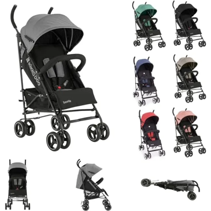 Kikkaboo Kinderwagen Käfer, Stahlrahmen, Korb, abnehmbare Vorderräder, Fußstütze, Farben:dunkelgrau