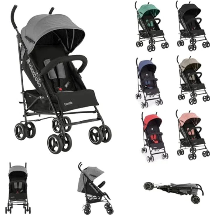 Kikkaboo Kinderwagen Käfer, Stahlrahmen, Korb, abnehmbare Vorderräder, Fußstütze, Farben:dunkelgrau – Bild 1