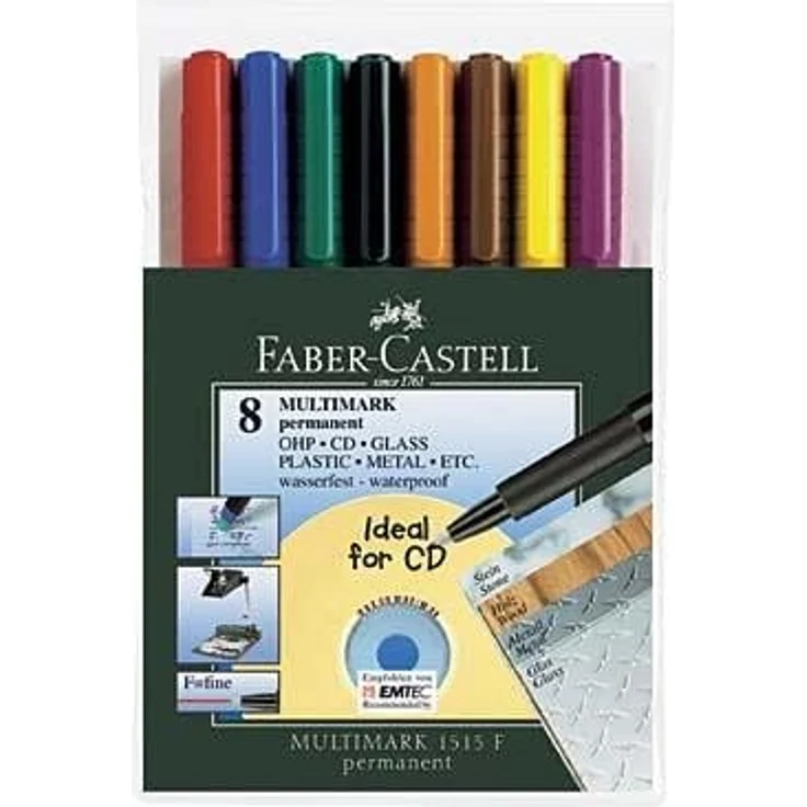 Faber-Castell Multimark Permanentmarker, wasserfest, 8 Farben im Etui, Strichstärke 0,6 mm – Bild 2