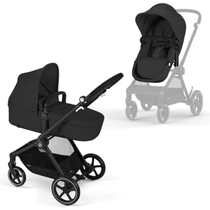 Cybex Gold Kinderwagen EOS 2-in-1, Reisesystem ab Geburt bis 22 kg, wendbare Sitzeinheit, Moon Black