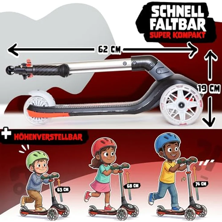 Apollo Whizzie LED Kinderroller, höhenverstellbarer Dreiradscooter mit rutschfester Trittfläche, für Kinder ab 3 Jahren, bis 60 kg belastbar – Bild 5