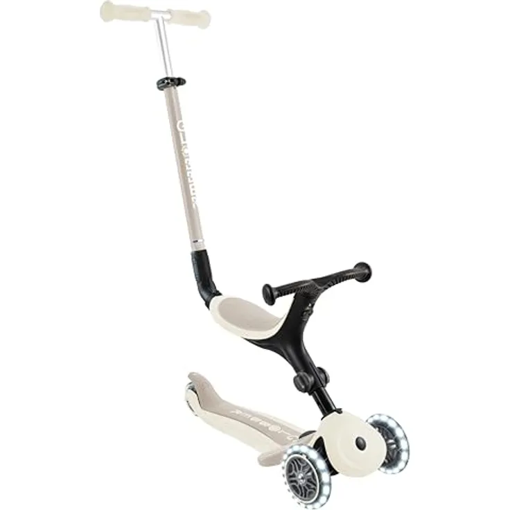 Globber GO-UP Active Lights ECO, 3 in 1 Dreirad, Laufrad und Scooter, höhenverstellbar, 120/80 mm, kokos weiß