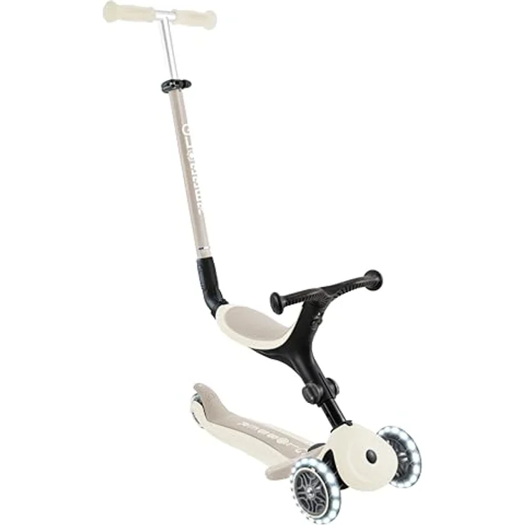 Globber GO-UP Active Lights ECO, 3 in 1 Dreirad, Laufrad und Scooter, höhenverstellbar, 120/80 mm, kokos weiß – Bild 1