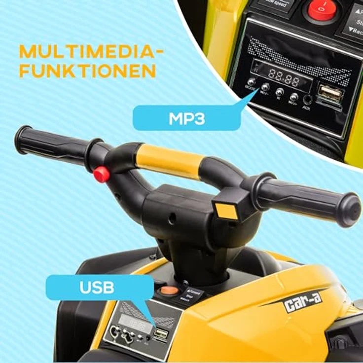 HOMCOM Elektro-Kinderquad Gelb, Kindermotorrad mit MP3-Musikplayer, Belastbarkeit 25 kg, für Kinder 3-5 Jahre, 3-6 km/h – Bild 4