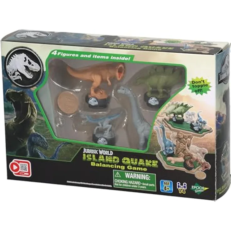 EPOCH Games Jurassic World – Balancing Game Erdbeben, Dinosaurier Brettspiel für 1-4 Spieler, ab 4 Jahren mit 4 Figuren