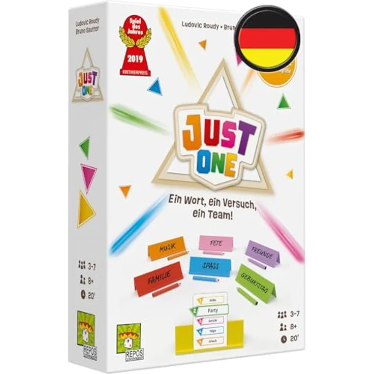 Repos Production Just One (Refresh), kooperatives Partyspiel mit 550 neuen Begriffen, 20 Minuten Spielzeit, für 3-7 Spieler, ab 8 Jahren, Spiel auf Deutsch