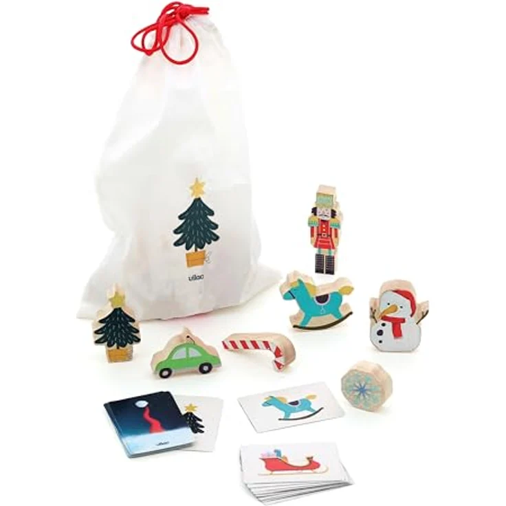 Vilac Adventskalender "Touche et trouve", 24-tägiger Spielkalender mit Holzfiguren und Spielkarten, 35 × 5 × 35 cm, für Kinder ab 2 Jahren – Bild 3