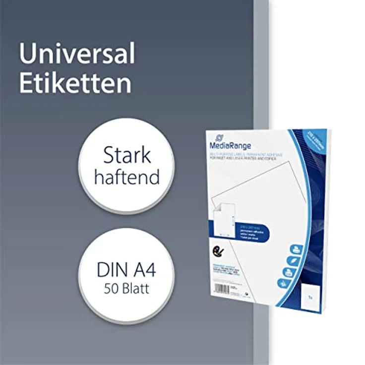 MediaRange Universal-Etiketten, stark haftend, 210x297mm, weiß, 50 Etiketten – Bild 2