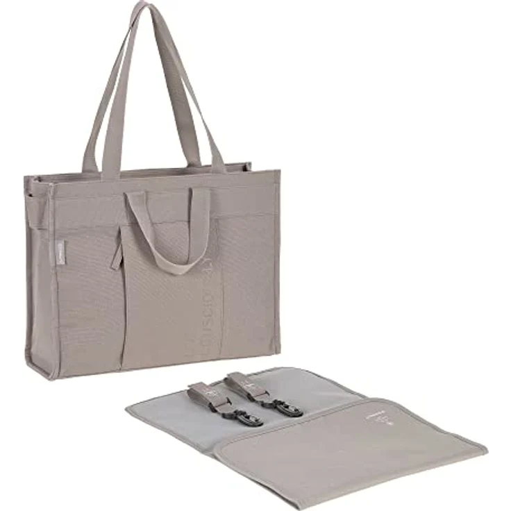LÄSSIG Baby Wickeltasche mit Wickelunterlage, Kinderwagenbefestigung, nachhaltig produziert/GRE Tote Up Bag taupe – Bild 1