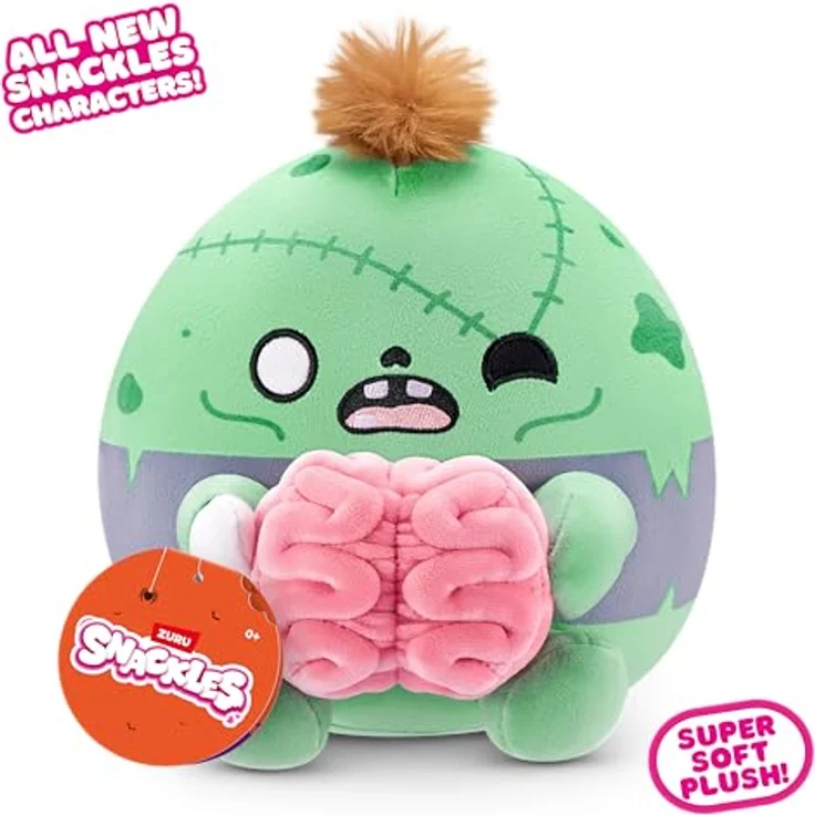 Snackles Halloween Serie 1, 20 cm großes Plüschspielzeug (Zack) von ZURU, Zombie mit Gehirn und Snack-Accessoire – Bild 3