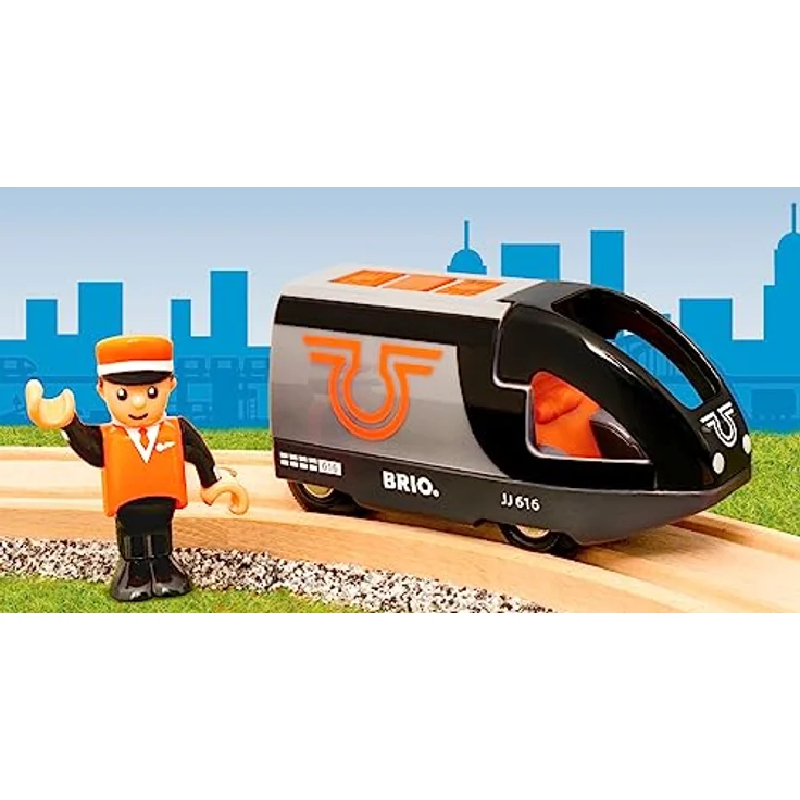 BRIO® Spielzeug-Eisenbahn BRIO® WORLD, Batteriebetriebener orange-schwarzer Reisezug mit Steuerung auf dem Dach – Bild 7