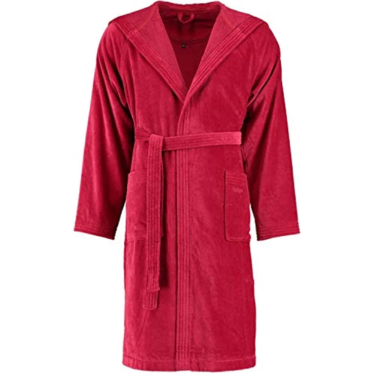 VOSSEN Kurzmantel Texas Rubin, unisex Bademantel mit Kapuze aus 100% Baumwolle, weiß – Bild 1