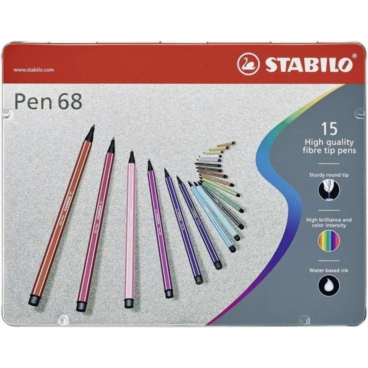 STABILO Faserstift STABILO Pen 68 Filzstift - 1 mm - 15er Metalletui - 65 Premiumfarben inklusive Neon und Pastell – Bild 1