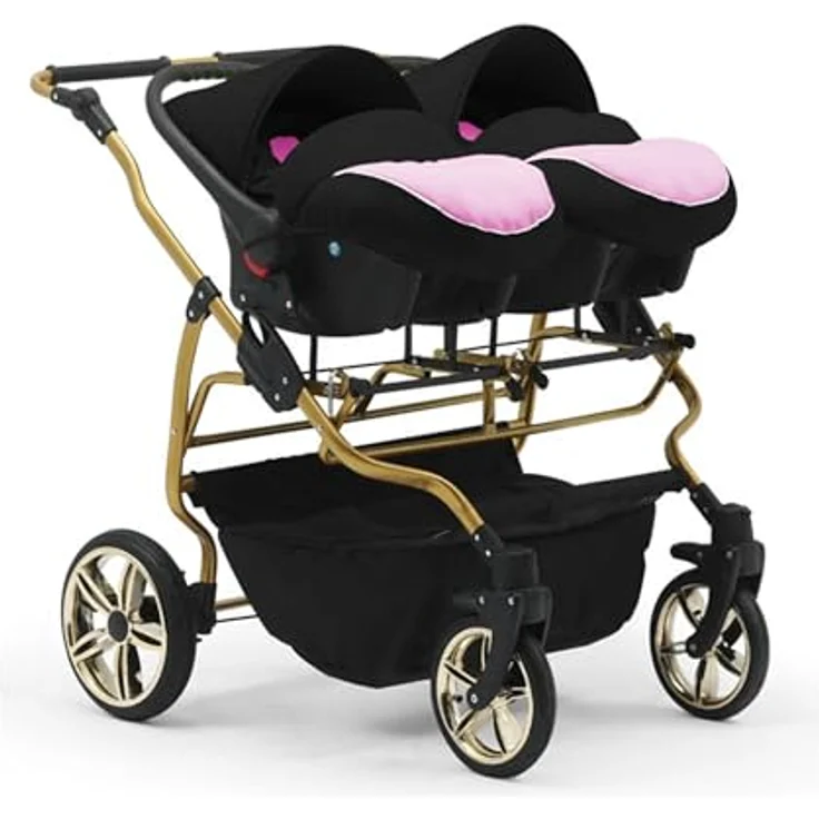 Elcar Zwillingskinderwagen 5 in 1 Duet Lux Goldedition inkl. Autositze und Iso Bases - 14 Teile - in 20 Farben, variabel und komfortabel – Bild 4