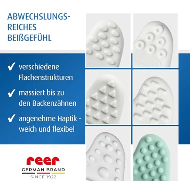 Reer Massage-Beißring Stern, Unterstützt beim Zahnen, Weiß Grün, BPA-frei, mit Tastsinnförderndem Design – Bild 4