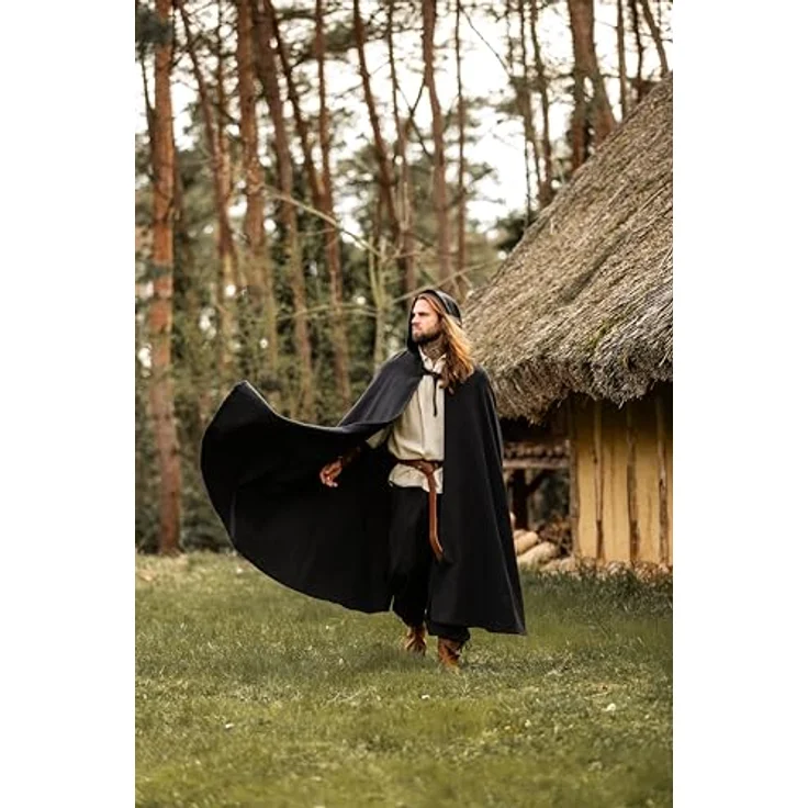 Leonardo Carbone® Mittelalter Umhang Frantz mit Kapuze, 100% Baumwolle Schwarz, für Damen und Herren, ideal für LARP, Cosplay und Mittelalter-Events – Bild 2