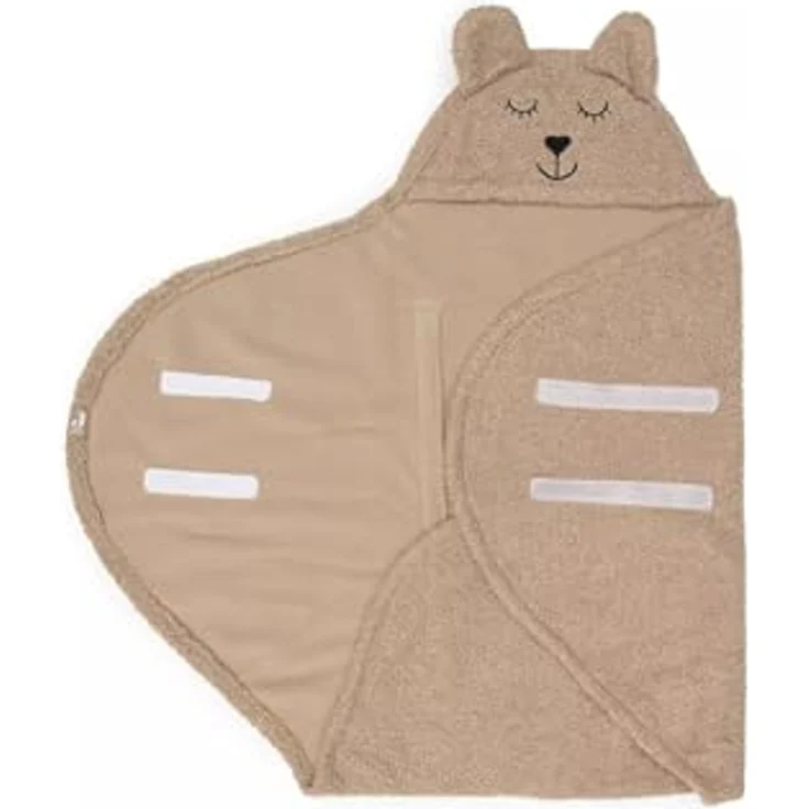 Jollein Einschlagdecke Puckdecke für Babyschale, flauschige Felloptik, wunderbar weich, Bärengesicht-Mütze, 100cm, blau – Bild 3